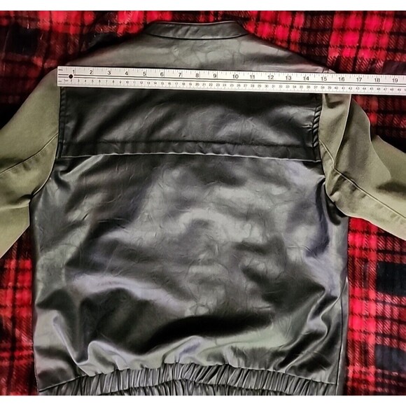 Sans Souci Black Faux Leather Green Army Sleeves Hidden Zip Jacket - Size Small - Picture 9 of 14
